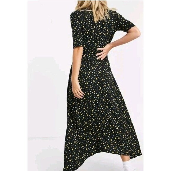 ASOS Maternity Dress Ditzy Floral Long V Tie Front 8 Black Yellow - Picture 6 of 16